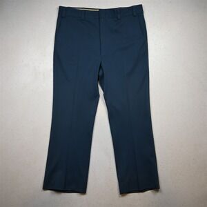 Vtg Bespoke 36x30 Blue Check Flat Front Bootcut Dress Mens Pants